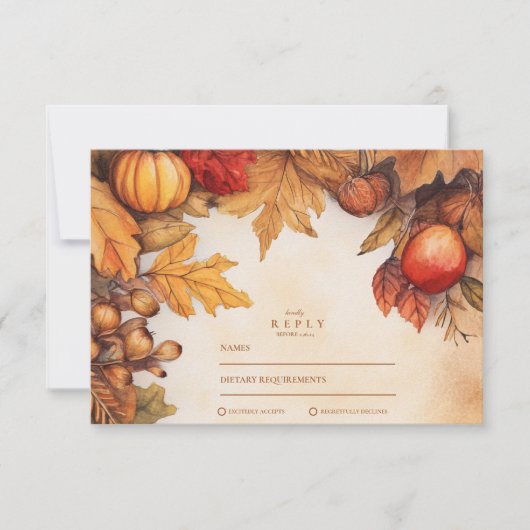 Cartons Réponse Mariage Rustique de récolte d'automne (Devant)