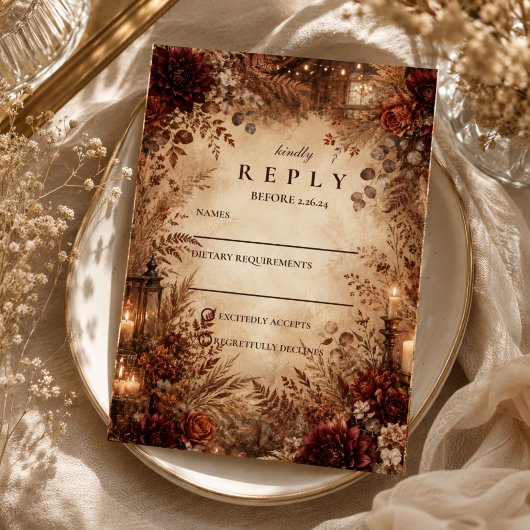 Cartons Réponse Mariage rustique élégant d'automne