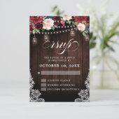 Cartons Réponse Mariage Rustique en Bois dans un Pot Mason Floral (Debout devant)