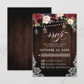Cartons Réponse Mariage Rustique en Bois dans un Pot Mason Floral (Devant / Derrière)