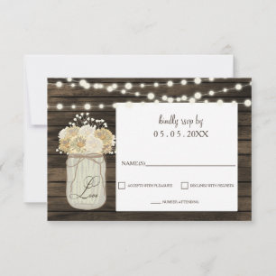 Cartons Réponse Mariage rustique en bois de maçon Jar Daisy Barn