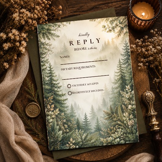 Cartons Réponse Mariage Rustique en Forêt de Bois
