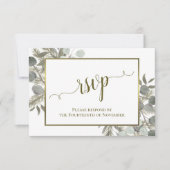 Cartons Réponse Mariage Rustique Eucalyptus & Pin Sage Vert & Or (Devant)