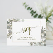 Cartons Réponse Mariage Rustique Eucalyptus & Pin Sage Vert & Or (Debout devant)