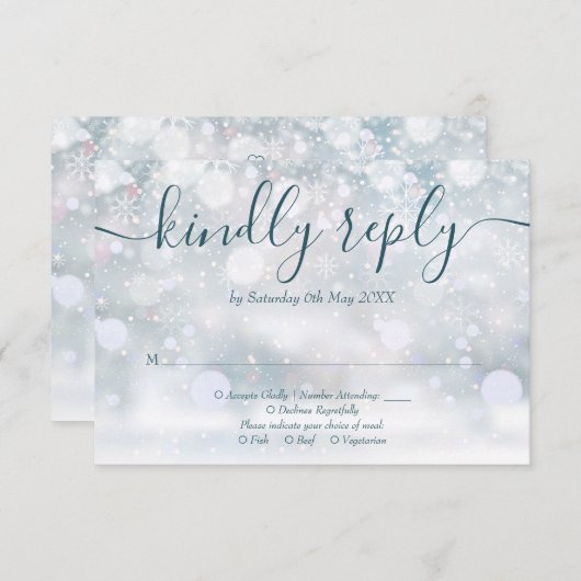 Cartons Réponse Mariage Rustique Floral Winter Snowflakes (Devant / Derrière)