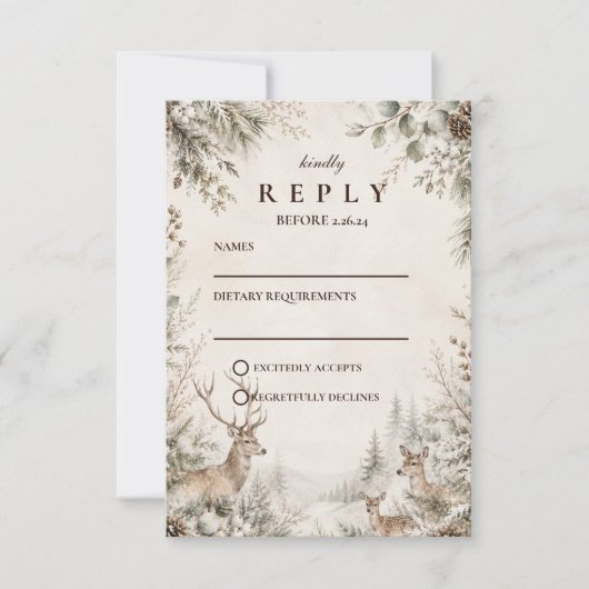 Cartons Réponse Mariage rustique intemporel d'hiver (Devant)