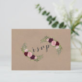 Cartons Réponse Mariage Rustique Marsala Floral Artisanat Papier R (Debout devant)