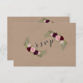 Cartons Réponse Mariage Rustique Marsala Floral Artisanat Papier R (Devant / Derrière)