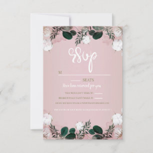 Cartons Réponse Mariage rustique taupe coton floral verdure Blush