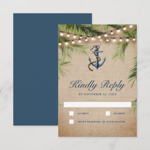 Cartons Réponse Mariage Rustique Toile de Jute Feuilles de Palmier