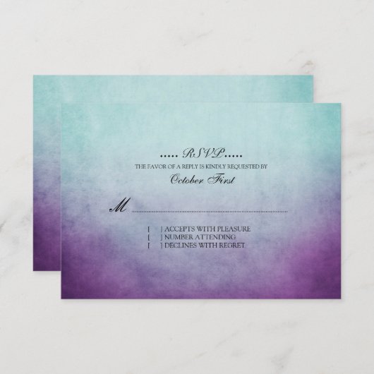 Cartons Réponse Mariage rustique Turquoise et violet de Bohême RSV (Devant / Derrière)