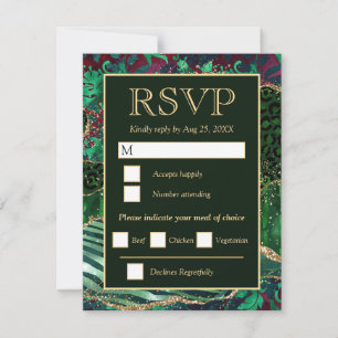 Cartons Réponse Mariage Safari Vert et Or Paillettes Agate
