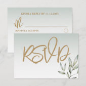 Cartons Réponse Mariage Script Or Rustique et Feuillage Vert Sauge (Devant / Derrière)