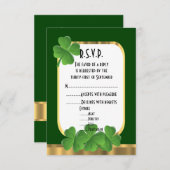 Cartons Réponse Mariage shamrock irlandais vert or R.S.V.P (Devant / Derrière)