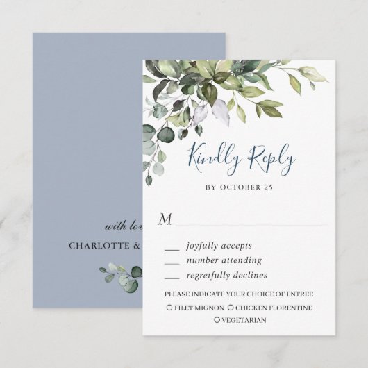 Cartons Réponse Mariage simple à la verdure d'eucalyptus à l'aquar (Devant / Derrière)