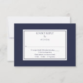Cartons Réponse Mariage Simple Bleu Nuit et Blanc Classique (Devant)