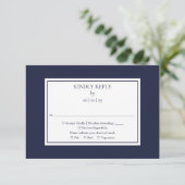 Cartons Réponse Mariage Simple Bleu Nuit et Blanc Classique (Debout devant)