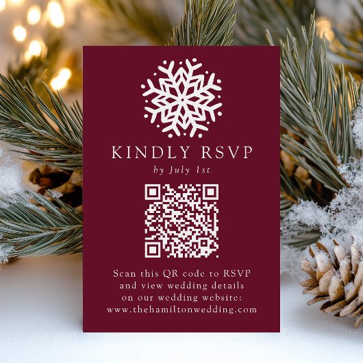 Cartons Réponse Mariage Simple Code QR Vin Flocon de Neige