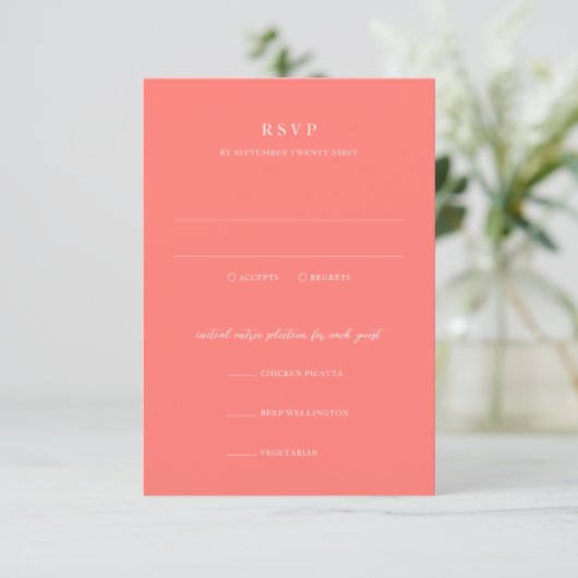 Cartons Réponse Mariage Simple Corail Vibrant Moderne (Debout devant)