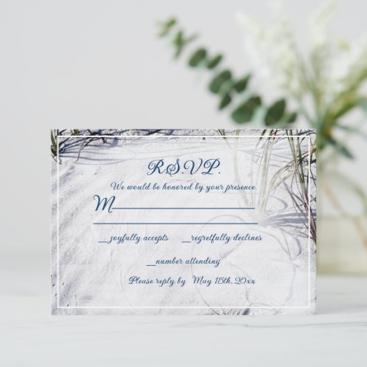 Cartons Réponse Mariage simple de plage de sable blanc (Debout devant)