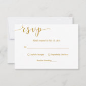 Cartons Réponse Mariage simple de script blanc et or délicat (Devant)