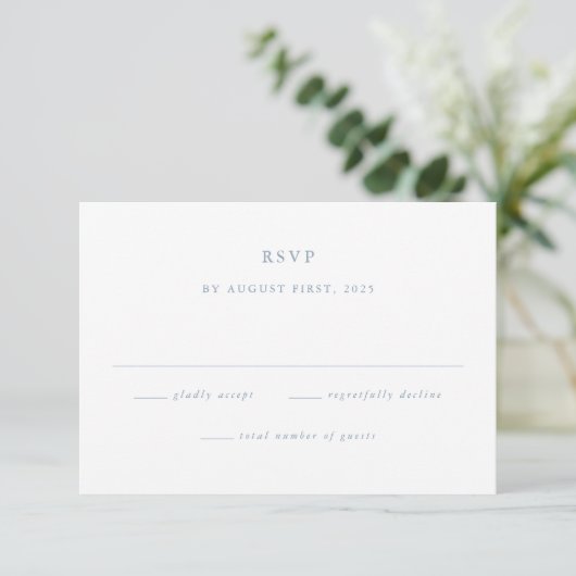 Cartons Réponse Mariage simple Dusty Blue Minimal (Debout devant)