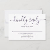 Cartons Réponse Mariage simple élégant écriture violette (Devant)