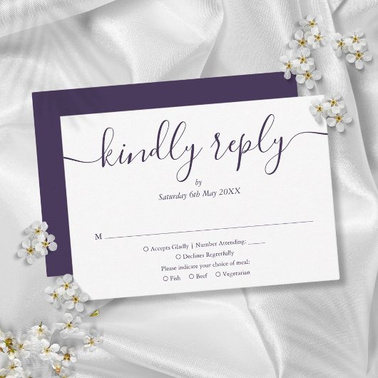 Cartons Réponse Mariage simple élégant écriture violette