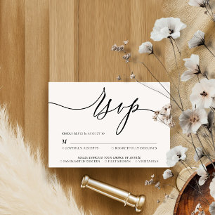 Cartons Réponse Mariage Simple Élégant Signature Noir Blanc