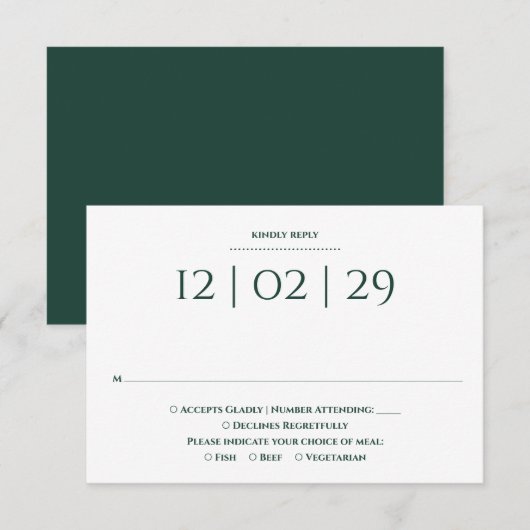 Cartons Réponse Mariage Simple et Spécial Date Vert Emeraude (Devant / Derrière)