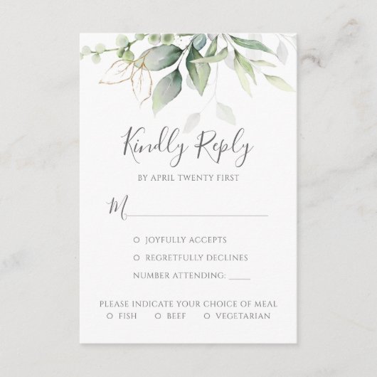 Cartons Réponse Mariage simple Eucalyptus élégant (Devant)