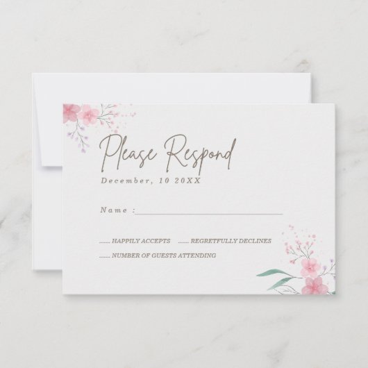 Cartons Réponse Mariage simple Fleur élégant (Devant)