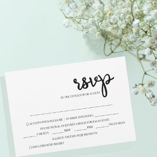 Cartons Réponse Mariage simple minimaliste noir et blanc