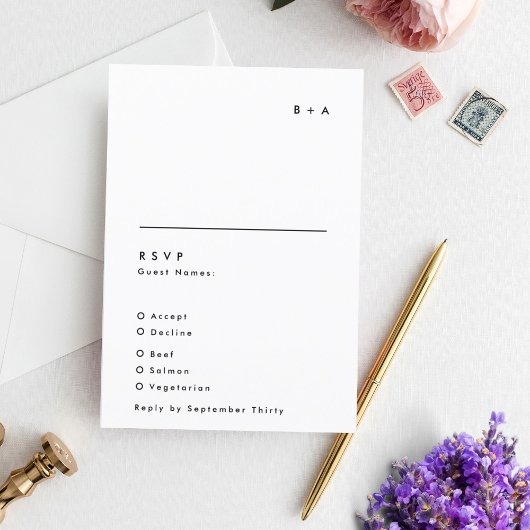 Cartons Réponse Mariage simple moderne de Monogramme noir et blanc