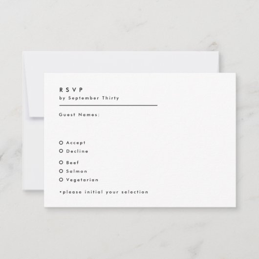 Cartons Réponse Mariage simple moderne de Monogramme noir et blanc (Devant)