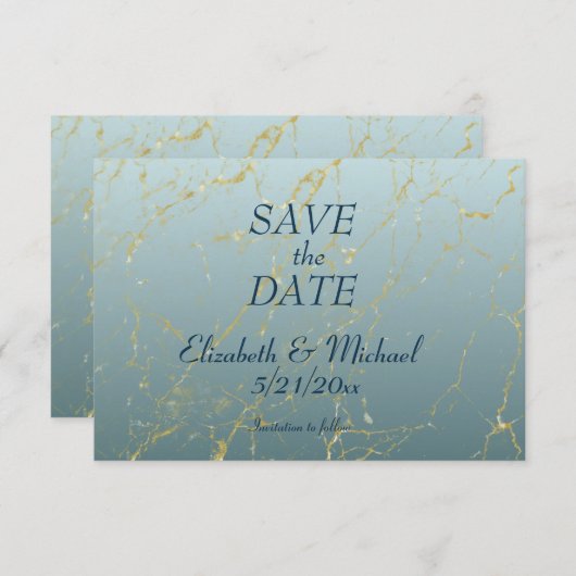 Cartons Réponse Mariage Simple Ombre Blue Gold Enregistrer la cart (Devant / Derrière)