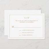 Cartons Réponse Mariage simple or et blanc (Devant / Derrière)