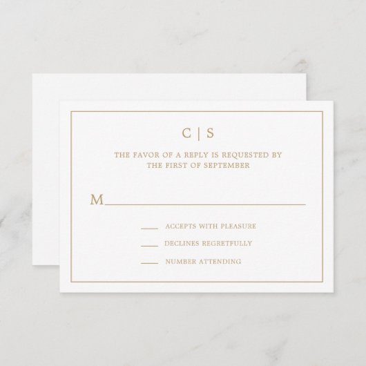 Cartons Réponse Mariage simple or et blanc (Devant / Derrière)