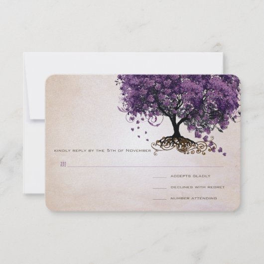Cartons Réponse Mariage simple Peachy Purple Cardiaque Leaf Arbre (Devant)