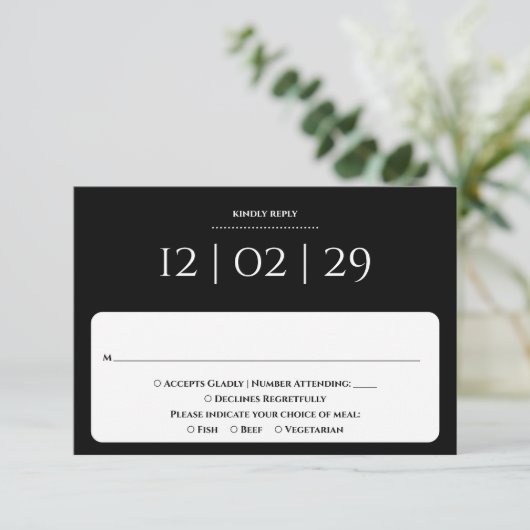 Cartons Réponse Mariage Simple Spécial Date Noir Et Blanc (Debout devant)