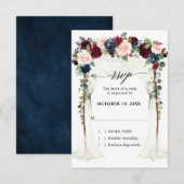 Cartons Réponse Mariage sous une veranda fleurie bordeaux et marin (Devant / Derrière)