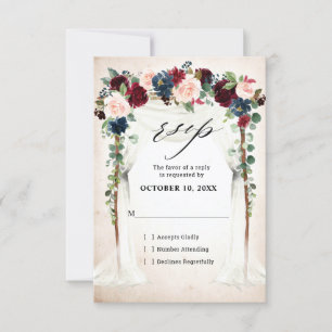 Cartons Réponse Mariage sous une veranda florale marine avec teint