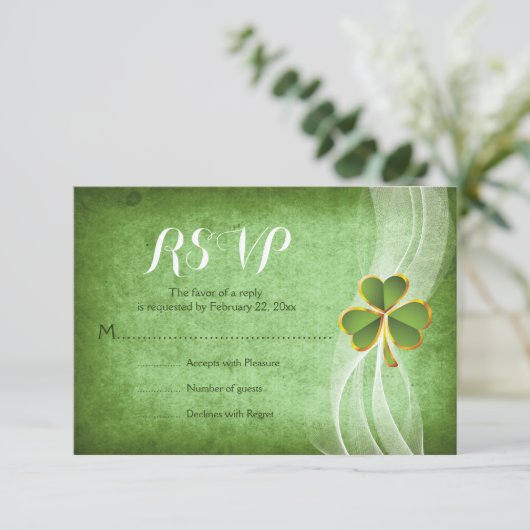 Cartons Réponse Mariage St Patrick’s Day en vert de trèfle irlanda (Debout devant)