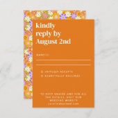 Cartons Réponse Mariage super Retro Orange Purple Fleurs (Devant / Derrière)