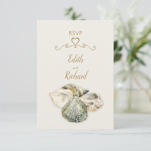 Cartons Réponse Mariage sur la plage d'art de mer (Debout devant)