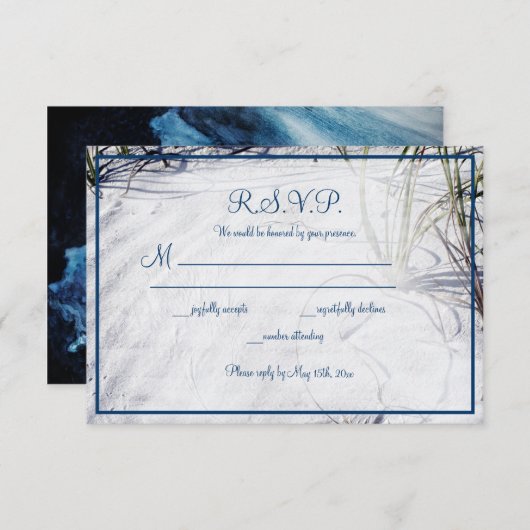 Cartons Réponse Mariage sur la plage de sable blanc (Devant / Derrière)