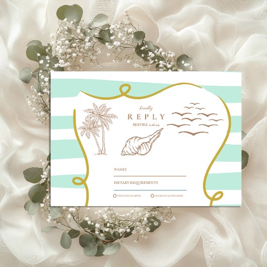 Cartons Réponse Mariage sur la plage rayée