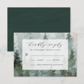 Cartons Réponse Mariage Thème Aquarelle Forêt de Pins Rustique (Devant / Derrière)