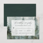 Cartons Réponse Mariage Thème Aquarelle Rustique de Forêt de Pins (Devant / Derrière)