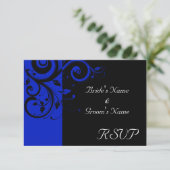 Cartons Réponse Mariage Tourbillon Inversé Noir/Bleu Royal (Debout devant)